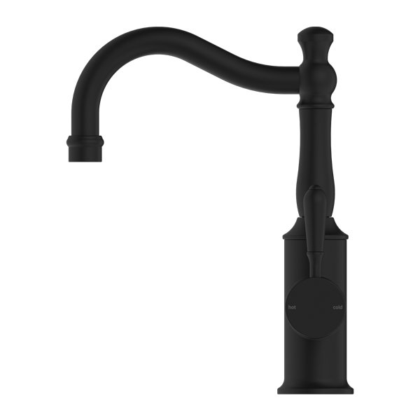 YORK BASIN MIXER HOOK SPOUT WITH METAL LEVER MATTE BLACK (NR69210202MB)