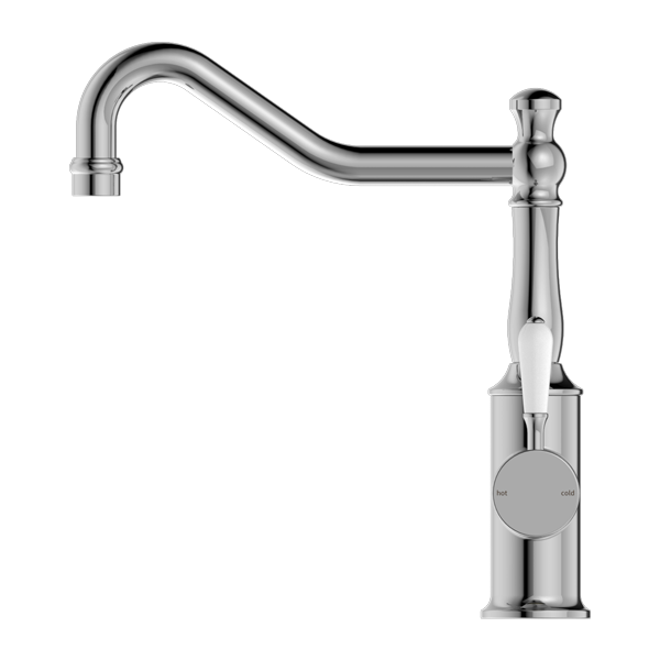 YORK KITCHEN MIXER HOOK SPOUT WITH WHITE PORCELAIN LEVER CHROME (NR69210701CH)