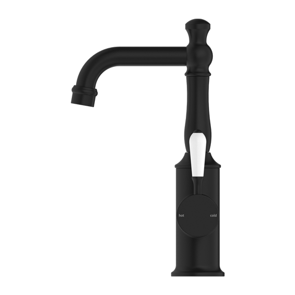 YORK BASIN MIXER WITH WHITE PORCELAIN LEVER MATTE BLACK (NR69210101MB)