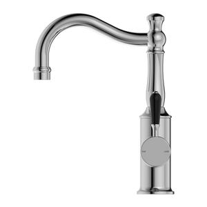 YORK BASIN MIXER HOOK SPOUT WITH BLACK PORCELAIN LEVER CHROME (NR69210203CH)