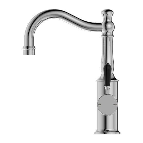 YORK BASIN MIXER HOOK SPOUT WITH BLACK PORCELAIN LEVER CHROME (NR69210203CH)