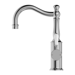 YORK BASIN MIXER HOOK SPOUT WITH WHITE PORCELAIN LEVER CHROME (NR69210201CH)