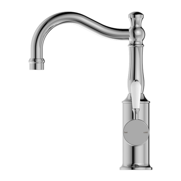 YORK BASIN MIXER HOOK SPOUT WITH WHITE PORCELAIN LEVER CHROME (NR69210201CH)