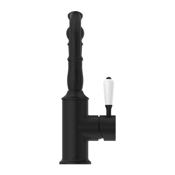 YORK BASIN MIXER HOOK SPOUT WITH WHITE PORCELAIN LEVER MATTE BLACK (NR69210201MB)