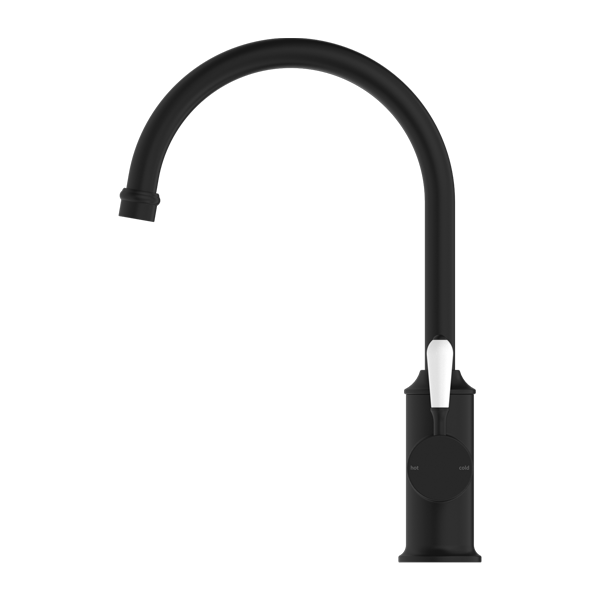 YORK KITCHEN MIXER GOOSENECK SPOUT WITH WHITE PORCELAIN LEVER MATTE BLACK (NR69210601MB)