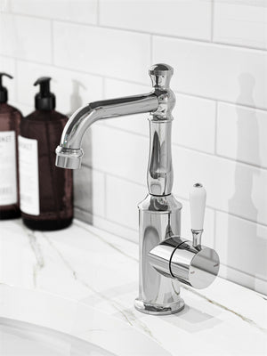 YORK BASIN MIXER WITH WHITE PORCELAIN LEVER CHROME (NR69210101CH)