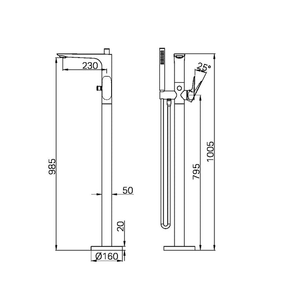 BIANCA FREESTANDING BATH MIXER WITH HAND SHOWER BRUSHED NICKEL (NR321503aBN)