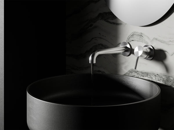 Zen SS316L Wall Basin/Bath Mixer Separate Back Plate 185/230mm Spout Brushed Nickel