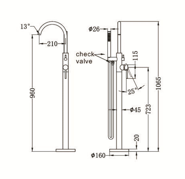 MECCA ROUND FREESTANDING MIXER WITH HAND SHOWER MATTE BLACK (NR210903aMB)