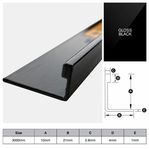 L Shape Trim Aluminium 3m - Gloss Black