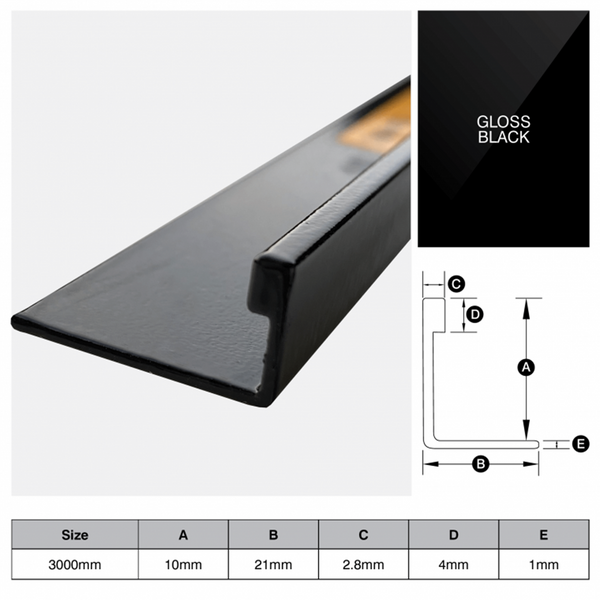 L Shape Trim Aluminium 3m - Gloss Black