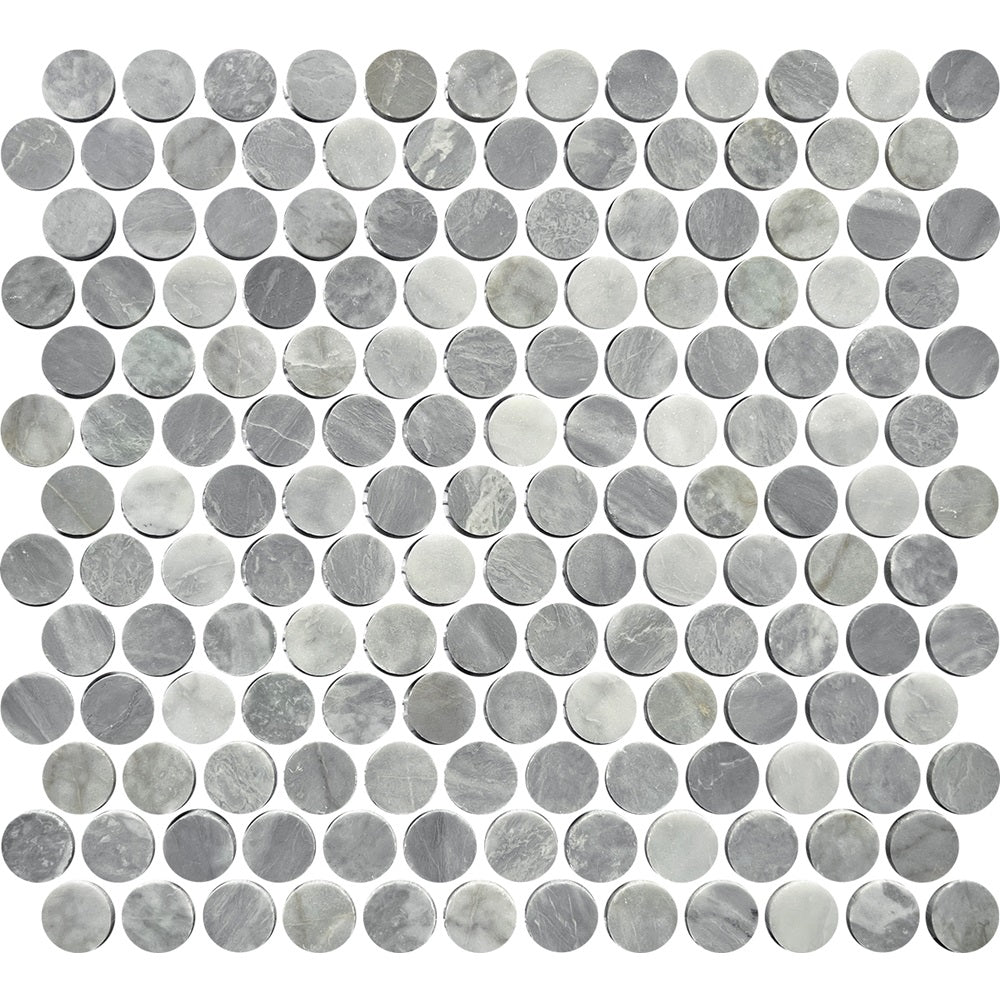 ART058 ARTEMIS CARRARA GREY PENNY ROUND HONED 23X23 (300X300mm per sheet)