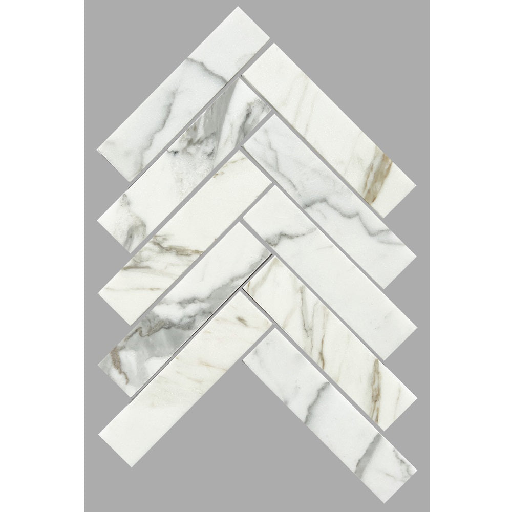 ART201 ARTEMIS CALACATTA GOLD WHITE HERRINGBONE HONED 35X150 (235x240mm per Sheet)