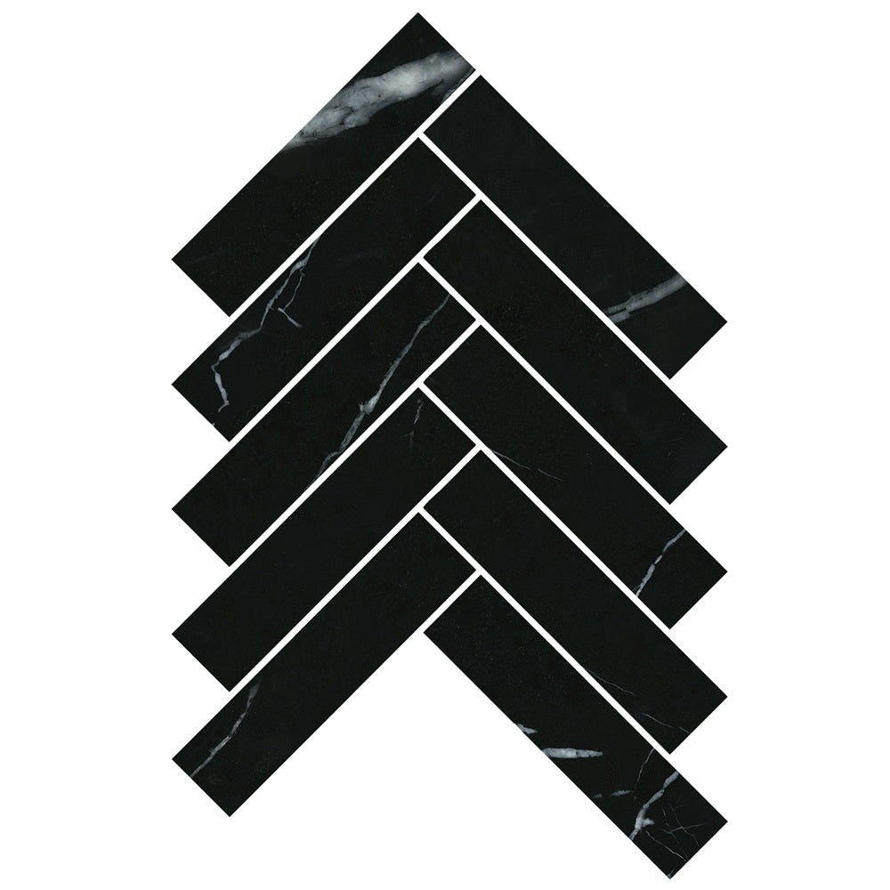 ART209 HB35150NM-H ARTEMIS NERO MARQUINA HERRINGBONE HONED 35X150MM (235x240mm per Sheet)