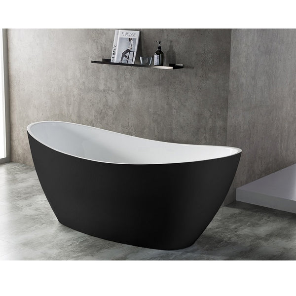 BT 281SBK CURO Free Standing Bath Tub 1500mm - Gloss White Inside, Matte Black Outside