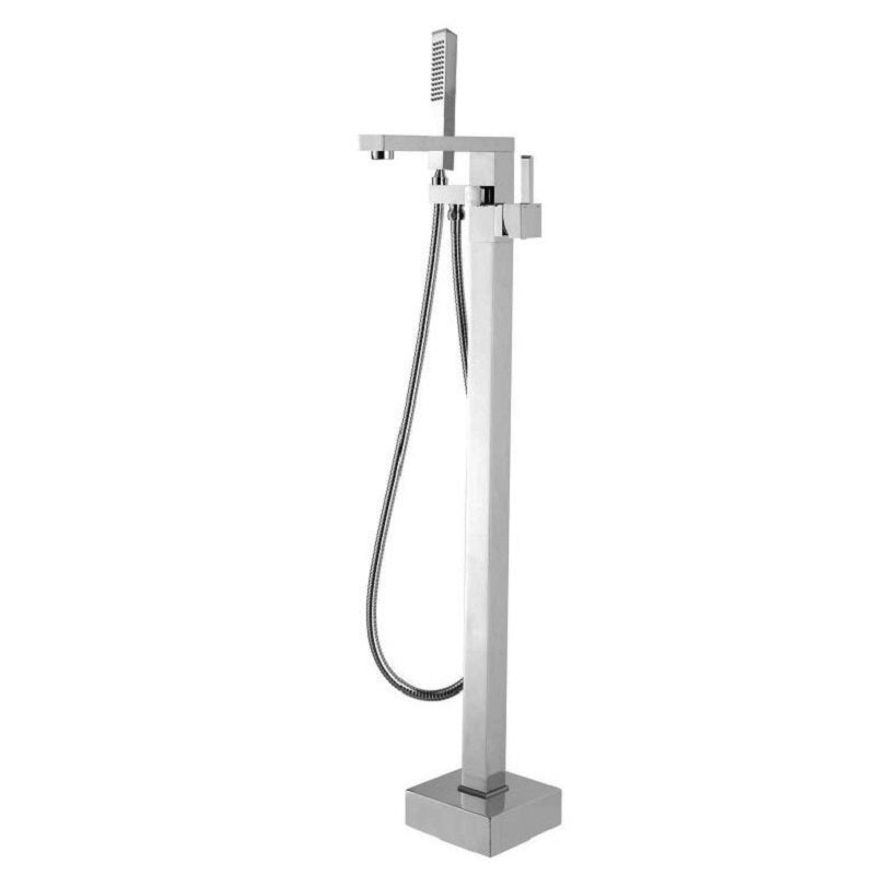 Square Brushed Nickel Freestanding Bath Mixer With Handheld Shower BU0117.BS