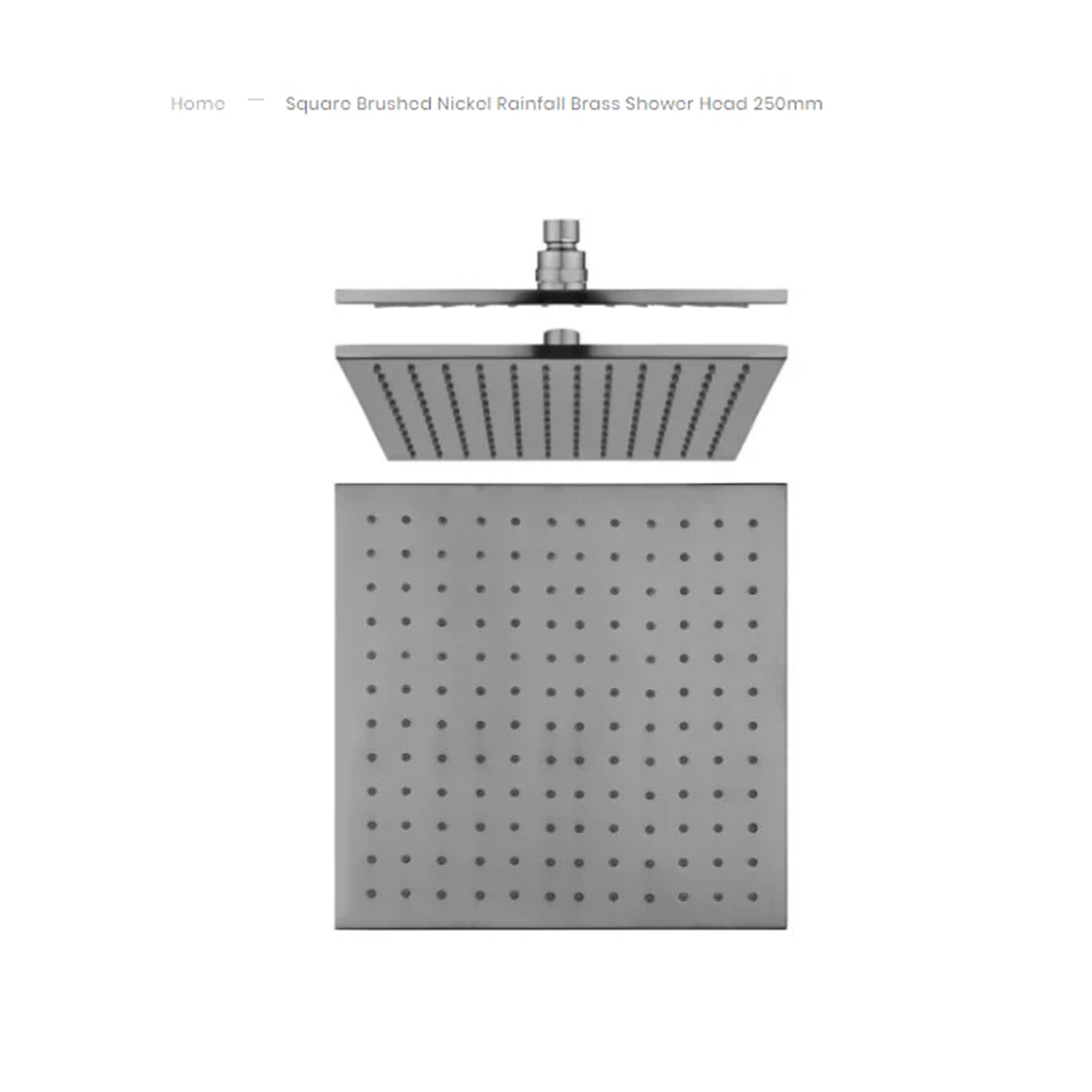 BU0135.SH SQUARE BRUSHED NICKEL BRASS RAINFALL SHOWER HEAD 250MM