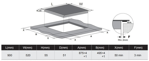 CARYSIL BUILT-IN CERAMIC HOB 90 CM