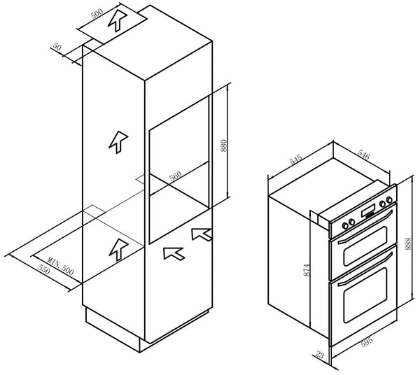 CARYSIL BUILT-IN BLACK DOUBLE OVEN 60CM