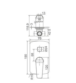 WT 1109BN EXON Shower Mixer with Diverter in Brushed Nickel