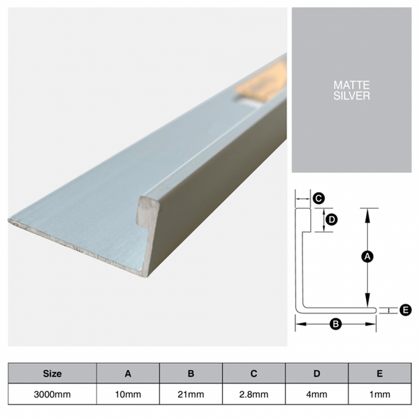 L Shape Trim Aluminium 3m - Matt Silver