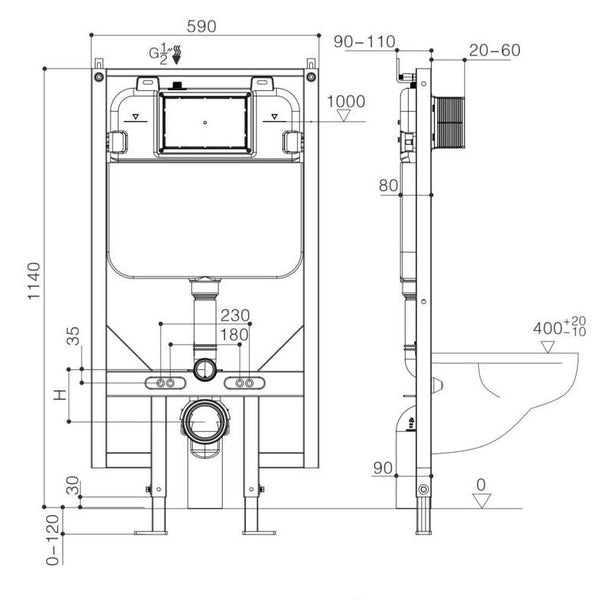 R&T In-Wall Wall Hung Toilet Suite