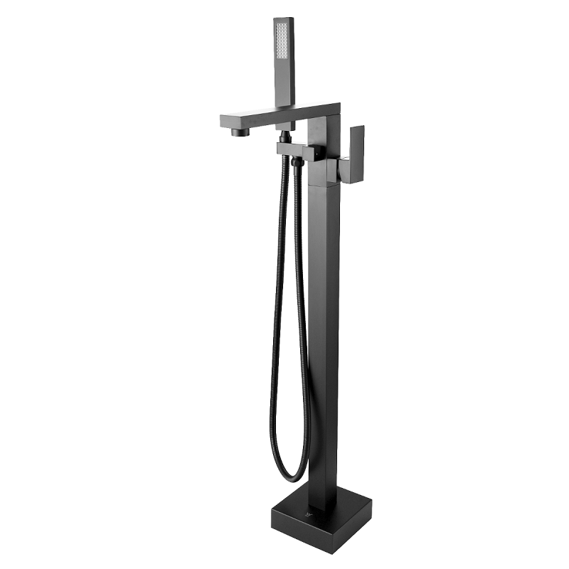 Square Gun Metal Grey Freestanding Bath Mixer With Handheld Shower GM0117.BS