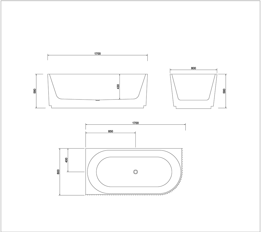 BTG1700L Genova Left Corner Bathtub 1700mm (Long) x 800mm (Wide) x 580mm (Height)