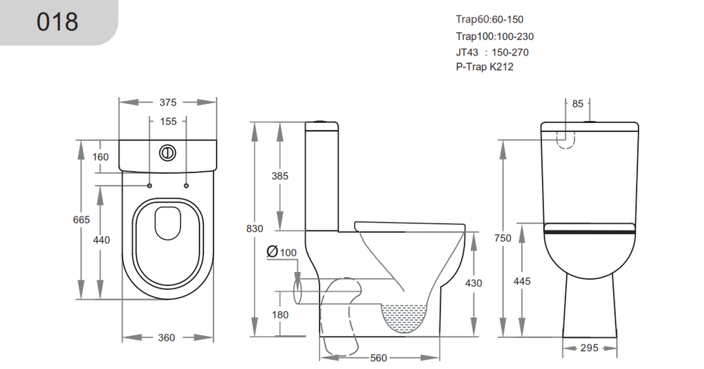 KDK018 — Bela KDK018 Skew Toilet Suite
