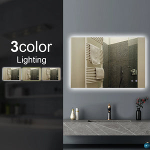 T-WB1280 1200*800MMSHARP EDGE 3 COLOR LIGHTING BACKLIT LED MIRROR TOUCH SENSOR SWITCH DEFOGGER PAD WALL MOUNTED VERTICAL OR HORIZONTAL