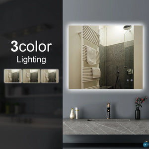 T-WB9075 900*750MM SHARP EDGE 3 COLOR LIGHTING BACKLIT LED MIRROR TOUCH SENSOR SWITCH DEFOGGER PAD WALL MOUNTED VERTICAL OR HORIZONTAL