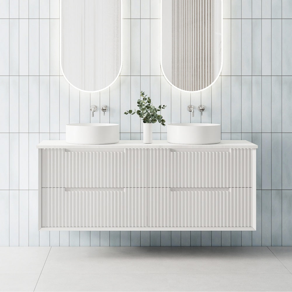 MORNINGTON 1500mm Matte White Wall Hung Fluted Vanity M-WH1500-MW Single / Double Bowls