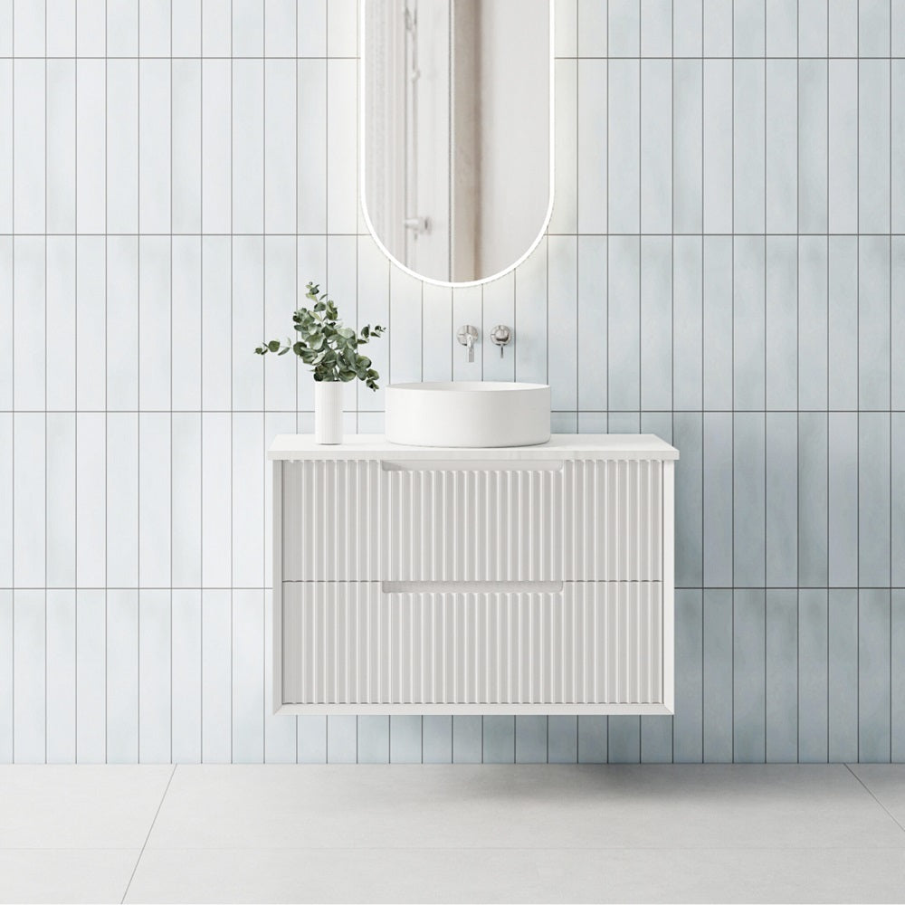 MORNINGTON 900mm Matte White Wall Hung Fluted Vanity M-WH900-MW