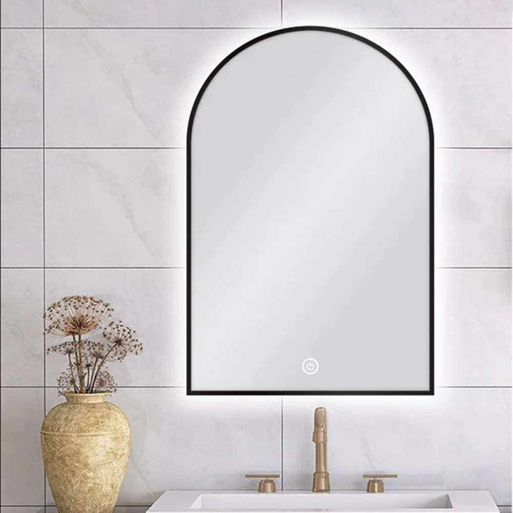 MS-AR6090B-B 600 X 900 MM ARCHED SHAPE BLACK FRAMED CARYSIL LED MIRROR