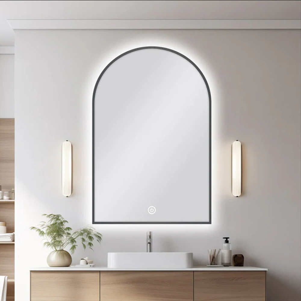 MS-AR6090B-GU 600 X 900 MM ARCHED SHAPE GUNMETAL FRAMED CARYSIL LED MIRROR