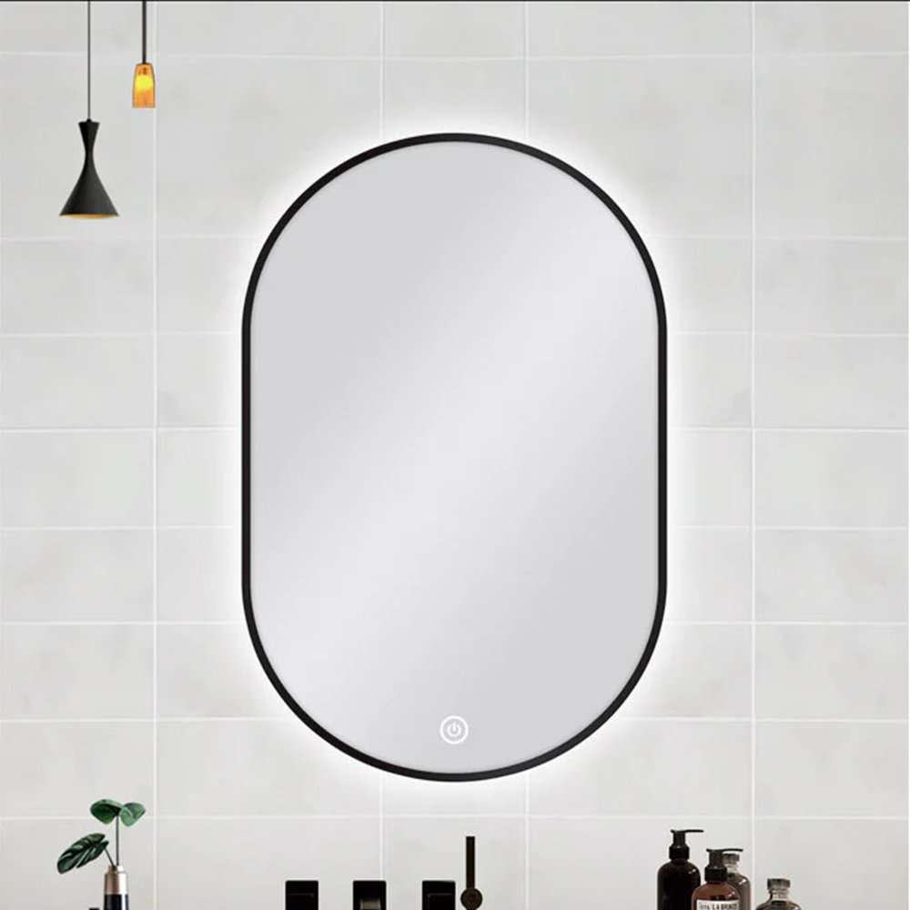 MS-RW6090B-B 600 X 900MM OVAL SHAPE BLACK FRAMED CARYSIL LED MIRROR