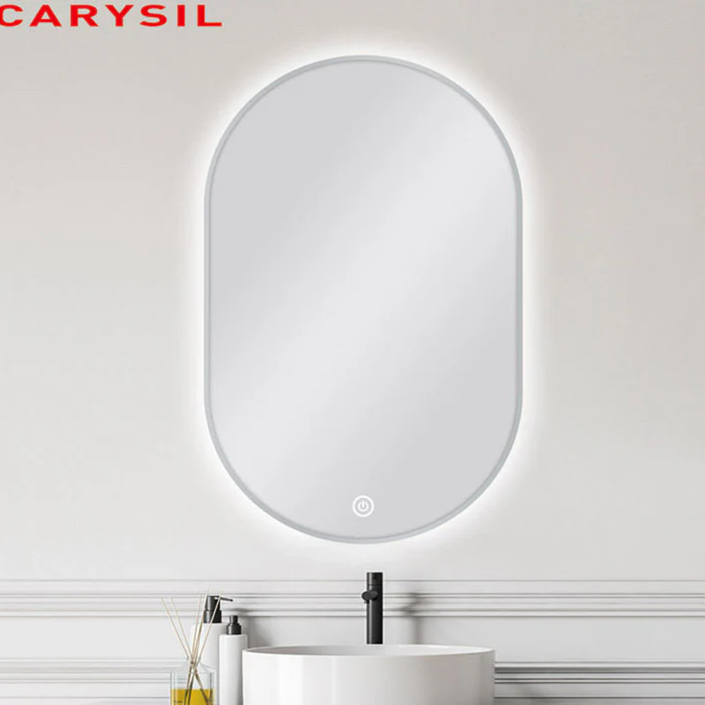 MS-RW6090B-GU 600 X 900MM OVAL SHAPE GUN METAL FRAMED CARYSIL LED MIRROR
