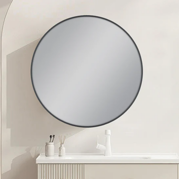 NM-R60-GU GUMMETAL FRAMED ROUND CARYSIL MIRRORS 600MM