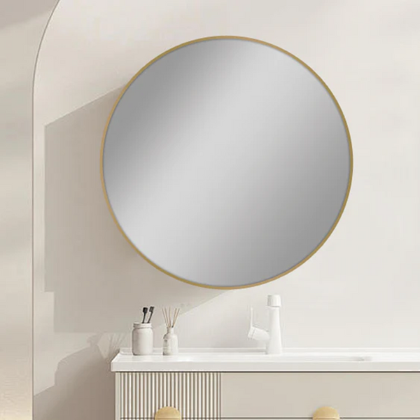 NM-R80-G GOLD FRAMED ROUND CARYSIL MIRRORS 800MM