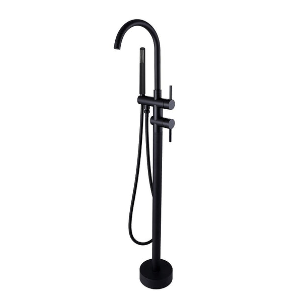 Round Black Freestanding Bath Mixer With Handheld Shower OX0116.BS
