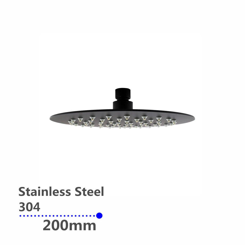 OX0119.SH SUPER-SLIM ROUND BLACK RAINFALL SHOWER HEAD 200MM