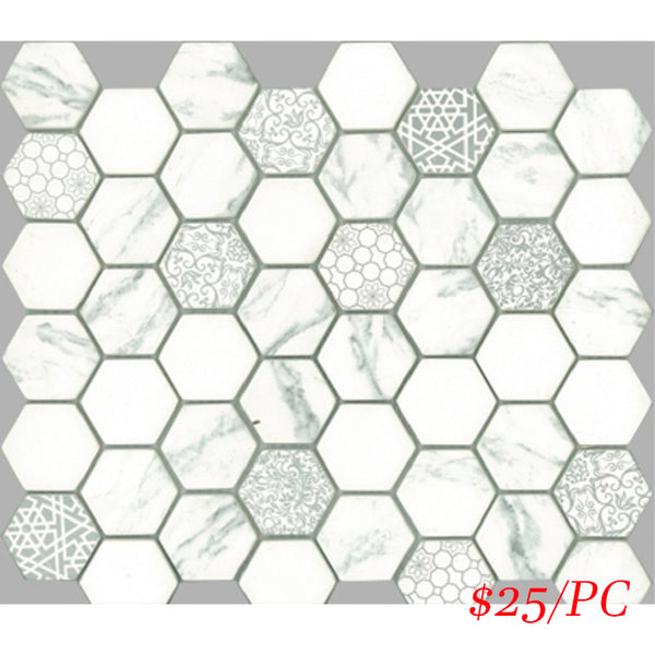 SIG003 SIGNATURE HEXAGON WHITE SATIN 300X300MM