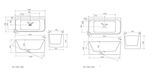 SY-193-140 Helix Collection Back To Wall Bathtub 1400mm (Long) x 700mm (Wide) x 600mm (Height)