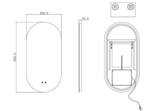 T-4590AM OVAL SHAPE BACKLIT LED MIRROR 450X900MM