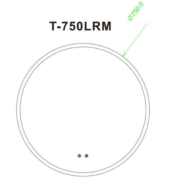 T-750LRM 750MM ROUND 3 COLOR LIGHTING ACRYLIC LED MIRROR TOUCH SENSOR SWITCH DEFOGGER PAD WALL MOUNTED - LIGHTING ON THE RIM