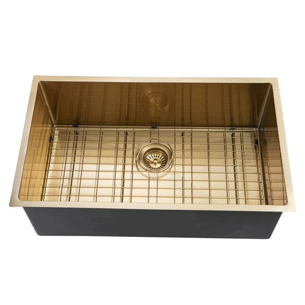 TWM3G 762*457*254MM BRUSHED YELLOW GOLD HAND-MADE SINGLE BOWL KITCHEN SINK(ROUND EDGES)