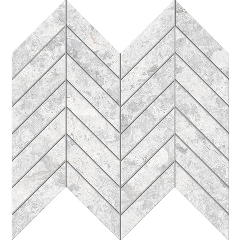 TUNDRA WHITE CHEVRON 22X98MM MOSAIC MATT SMOOTH GRIP