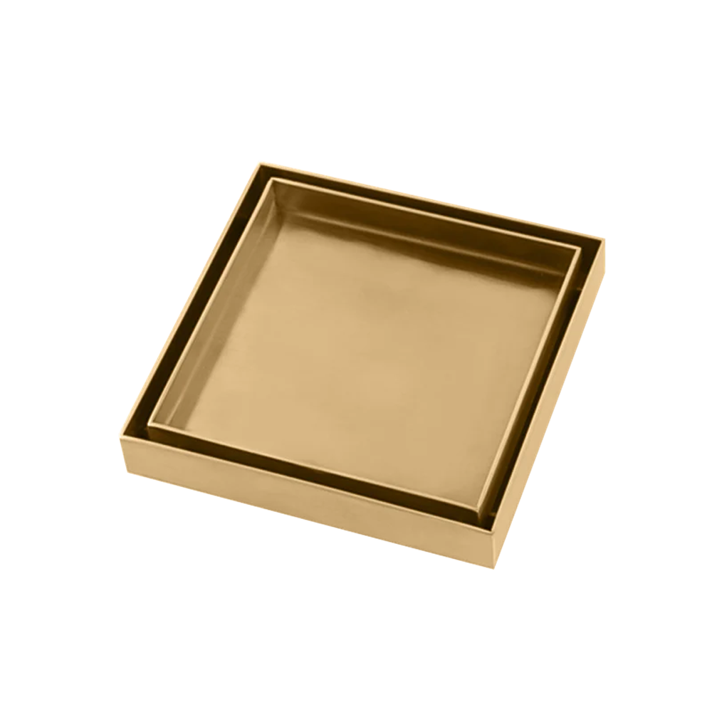 BUYG003.FD BRUSHED YELLOW GOLD SHOWER GRATE FLOOR WASTE DRAIN SMART INSERT TILE 120*120MM(81.3MM OUTLET)