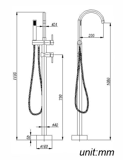 BUYG0116.BS ROUND BRUSHED BRASS FREESTANDING BATH MIXER WITH HANDHELD SHOWER