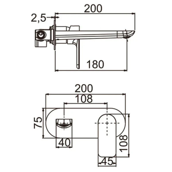 BU0158-2.BM VOG SERIES BRUSHED NICKEL BATHTUB/BASIN WALL MIXER WITH SPOUT